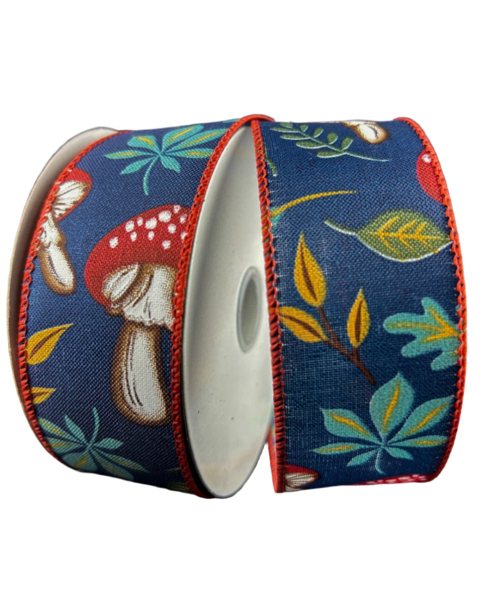 Brown mushrooms and leaves wired ribbon, 1.5" - Greenery MarketWired ribbon61411 - 09 - 38