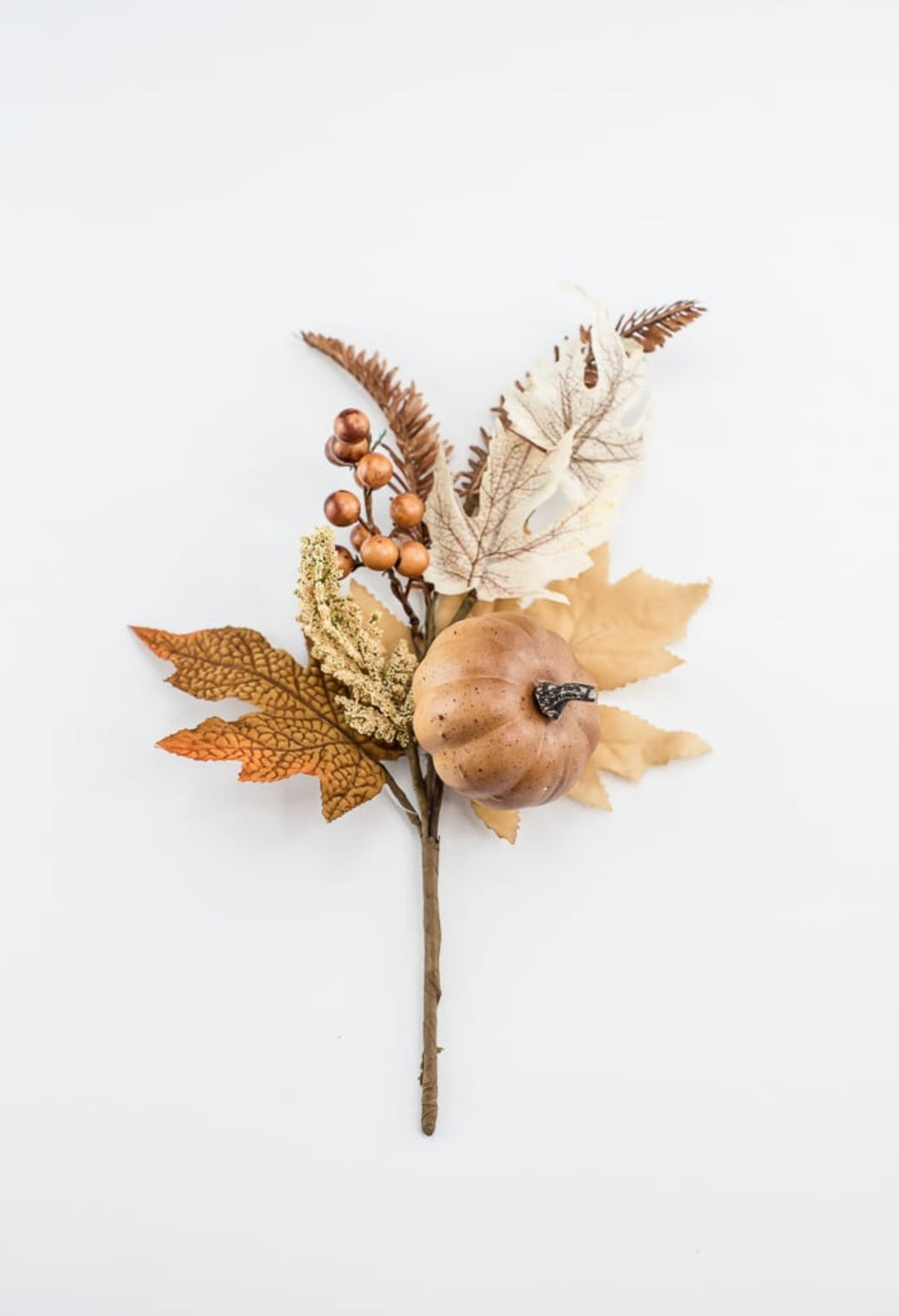 Brown pumpkin and greenery pick - Greenery MarketArtificial Flora64607