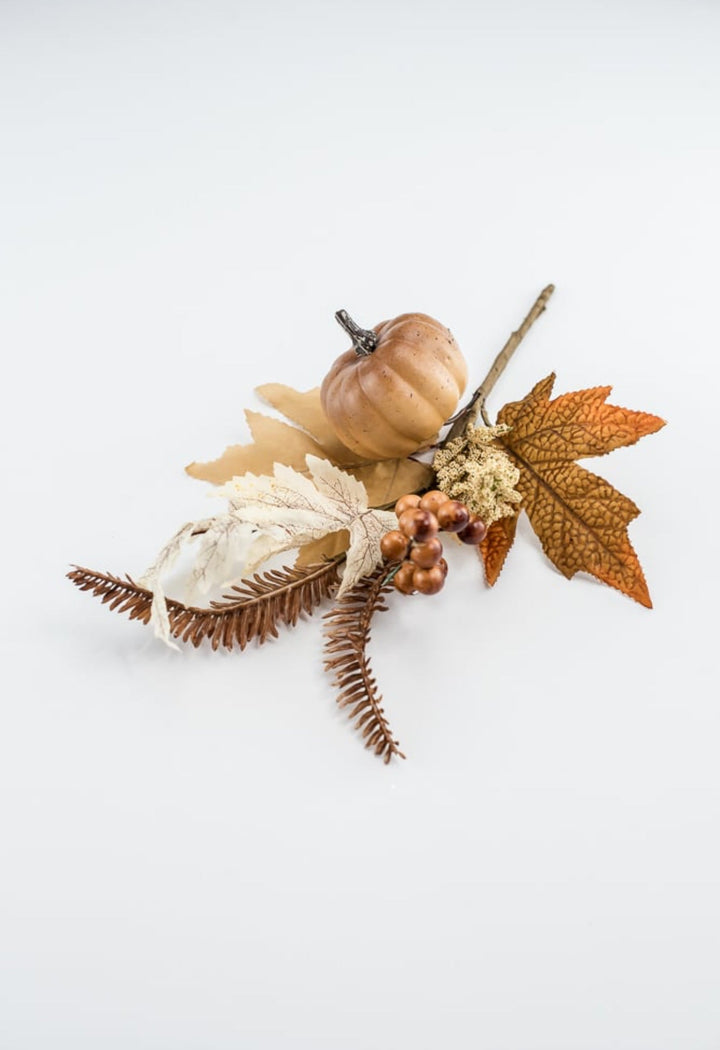 Brown pumpkin and greenery pick - Greenery MarketArtificial Flora64607