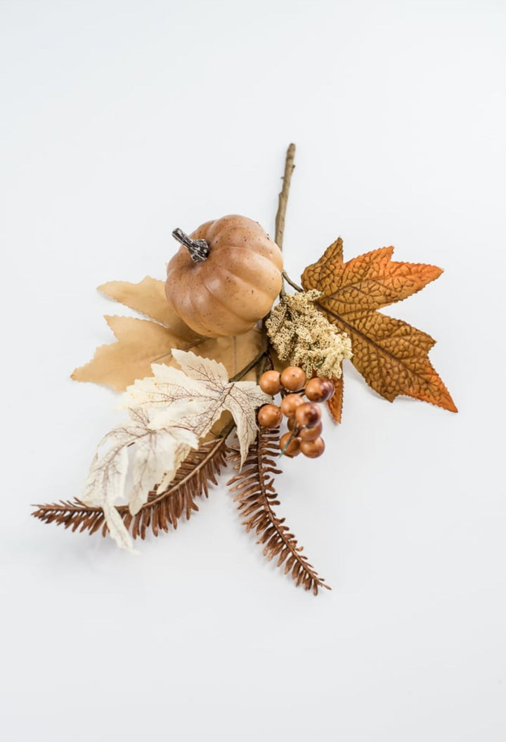 Brown pumpkin and greenery pick - Greenery MarketArtificial Flora64607