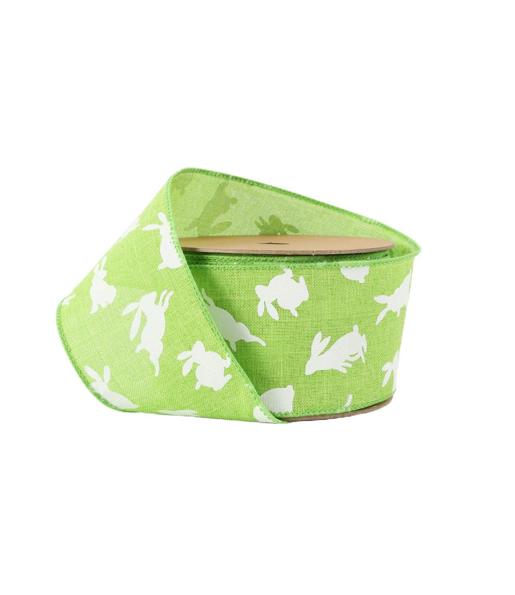 Bunny on green wired ribbon, 2.5” - Greenery MarketWired ribbon9416W - 579 - 63E