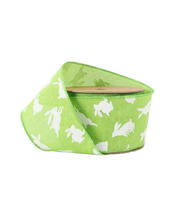Bunny on green wired ribbon, 2.5” - Greenery MarketWired ribbon9416W - 579 - 63E