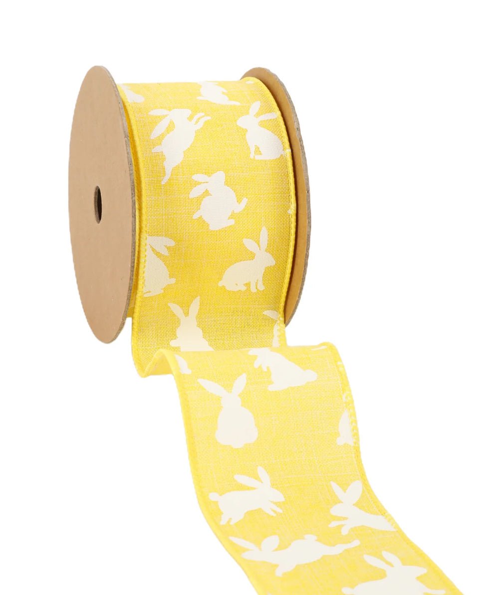 Bunny on yellow wired ribbon, 2.5” - Greenery MarketWired ribbon9416W - 645 - 63E