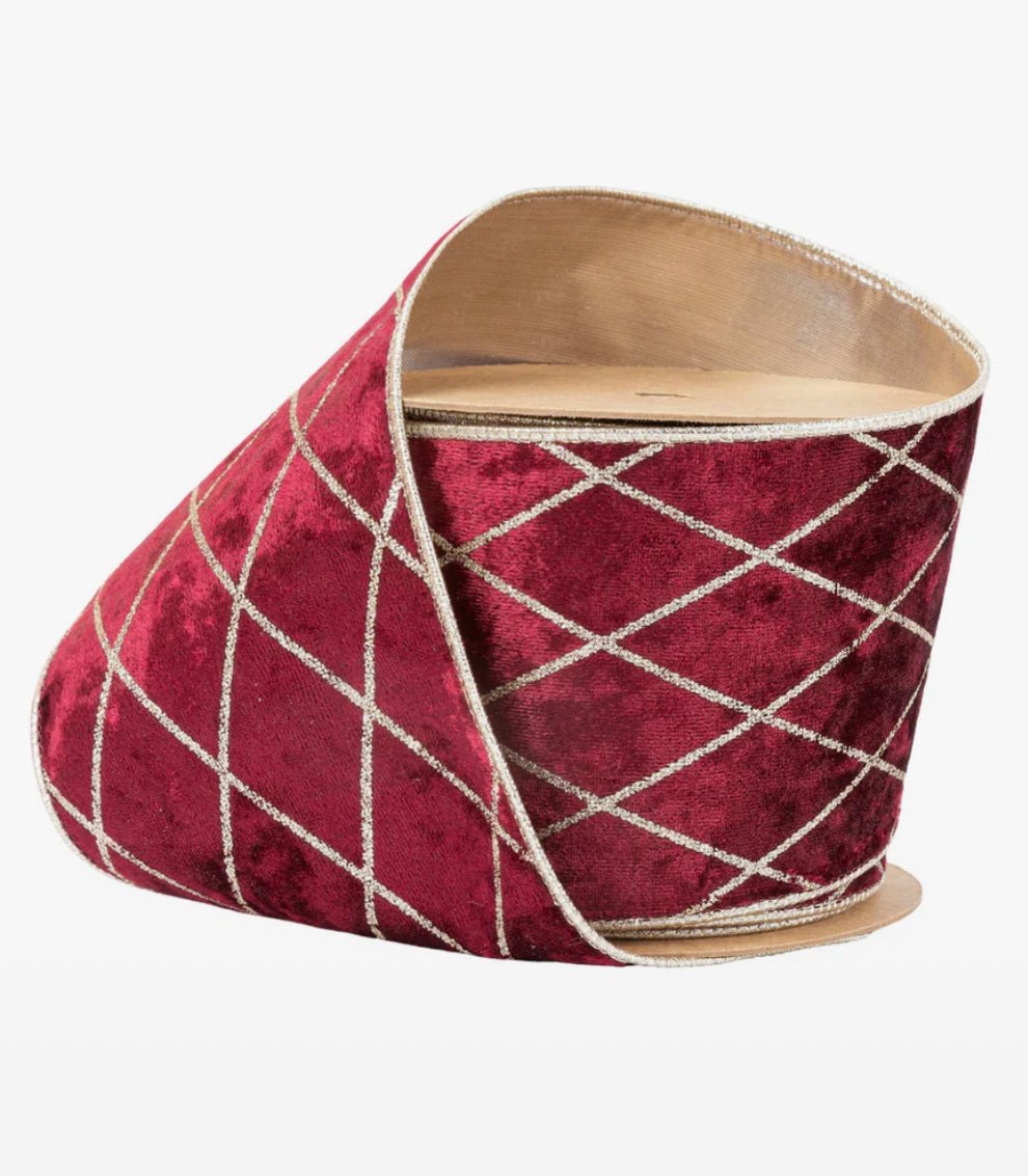 Burgundy And Gold Wired Velvet Ribbon - 4" - Greenery Market7112W - 277 - 100E
