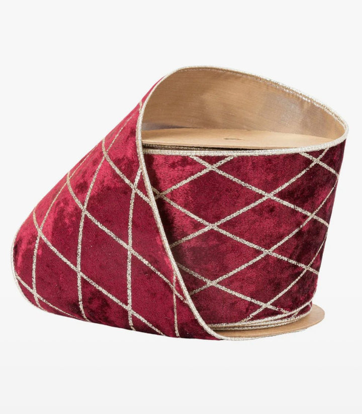 Burgundy And Gold Wired Velvet Ribbon - 4" - Greenery Market7112W - 277 - 100E