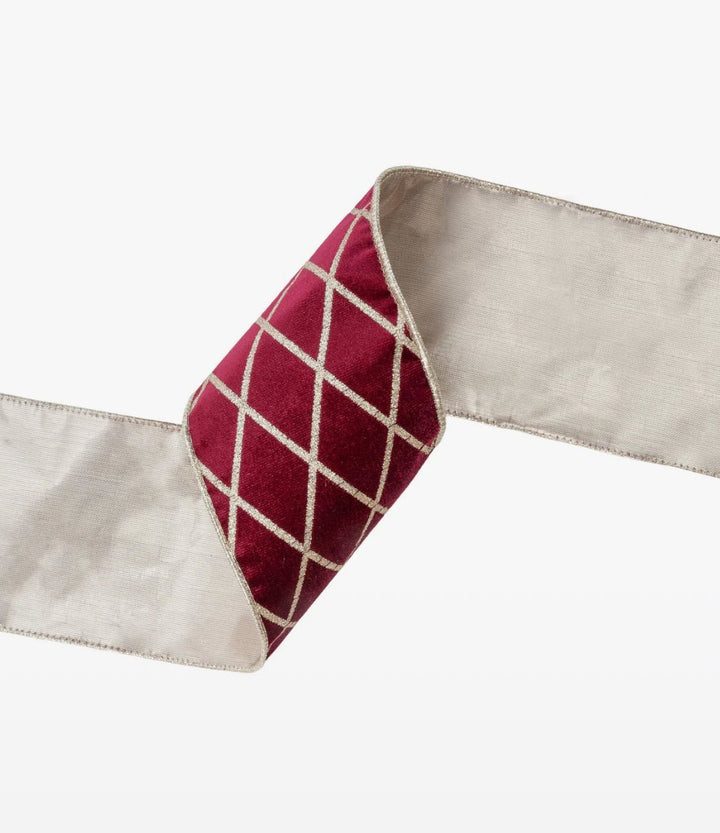 Burgundy And Gold Wired Velvet Ribbon - 4" - Greenery Market7112W - 277 - 100E