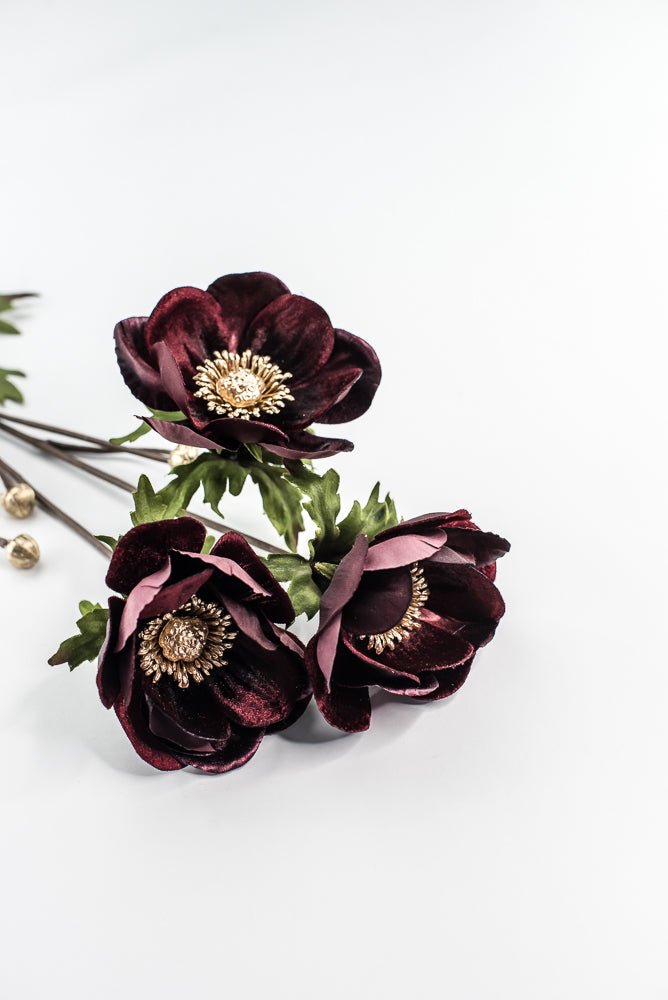 Burgundy Glamour Velvet Anemone Spray - 29" - Greenery MarketXF660BU