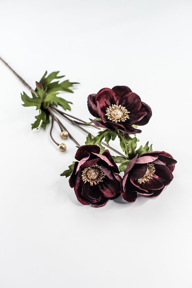 Burgundy Glamour Velvet Anemone Spray - 29" - Greenery MarketXF660BU