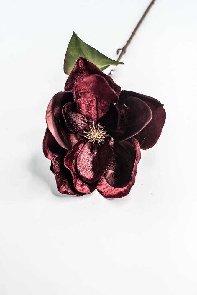 Burgundy Glamour Velvet Magnolia Spray - 29" - Greenery MarketXF662BU