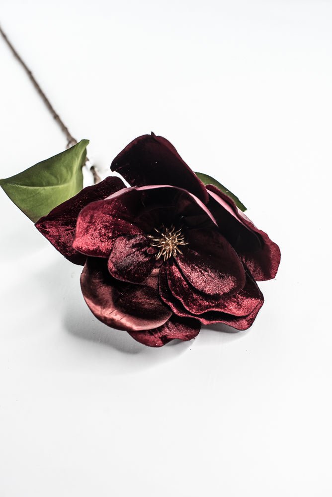 Burgundy Glamour Velvet Magnolia Spray - 29" - Greenery MarketXF662BU