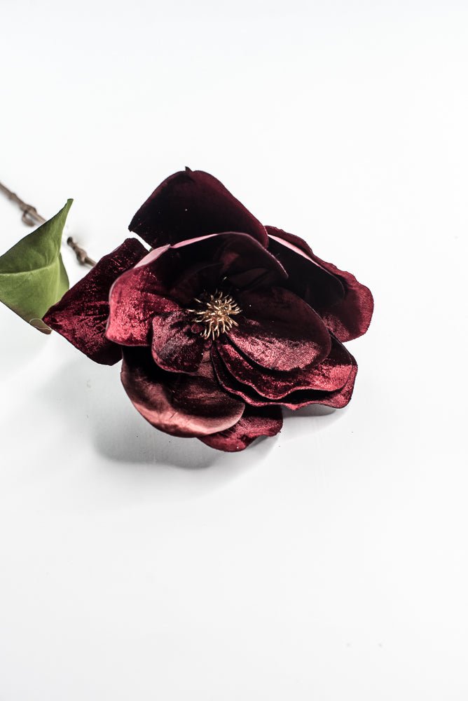 Burgundy Glamour Velvet Magnolia Spray - 29" - Greenery MarketXF662BU