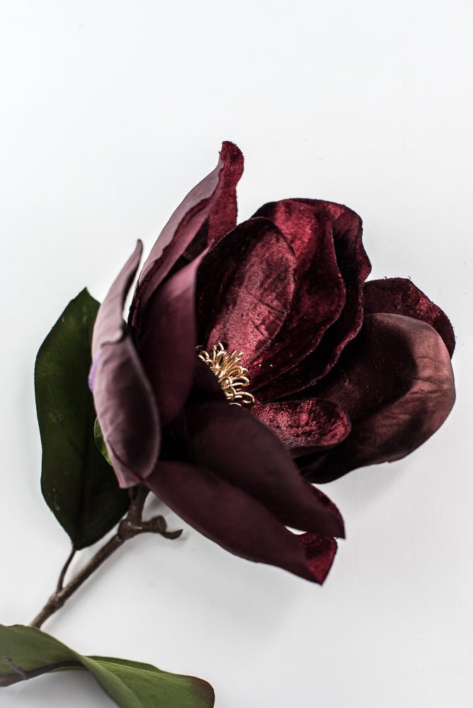 Burgundy Glamour Velvet Magnolia Spray - 29" - Greenery MarketXF662BU