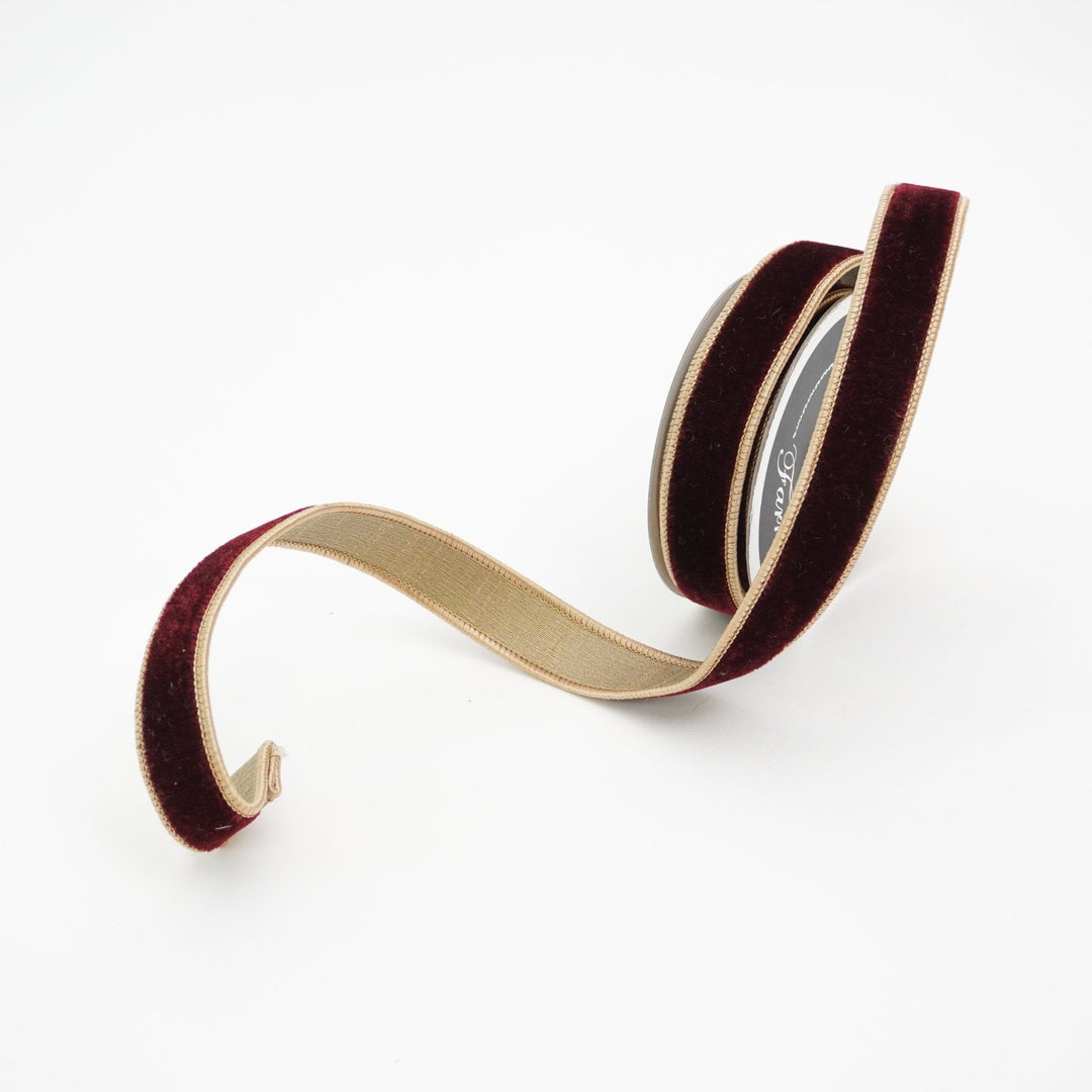 Burgundy & Gold 2 Tone Velvet Farrisilk Wired Ribbon - 1" - Greenery MarketRibbons & TrimRK130 - 08