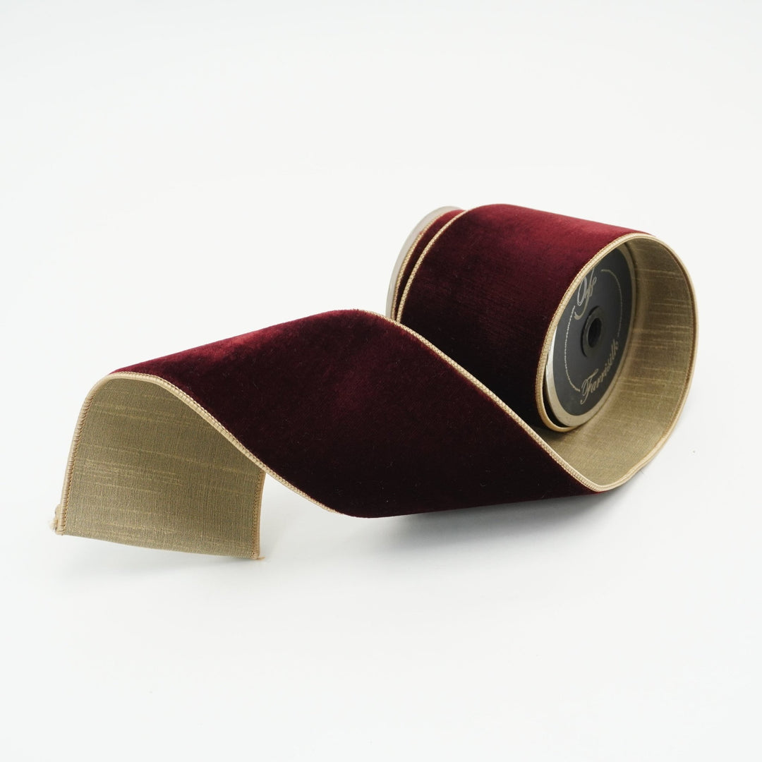 Burgundy & Gold 2 Tone Velvet Farrisilk Wired Ribbon - 4" - Greenery MarketRibbons & TrimRK132 - 08