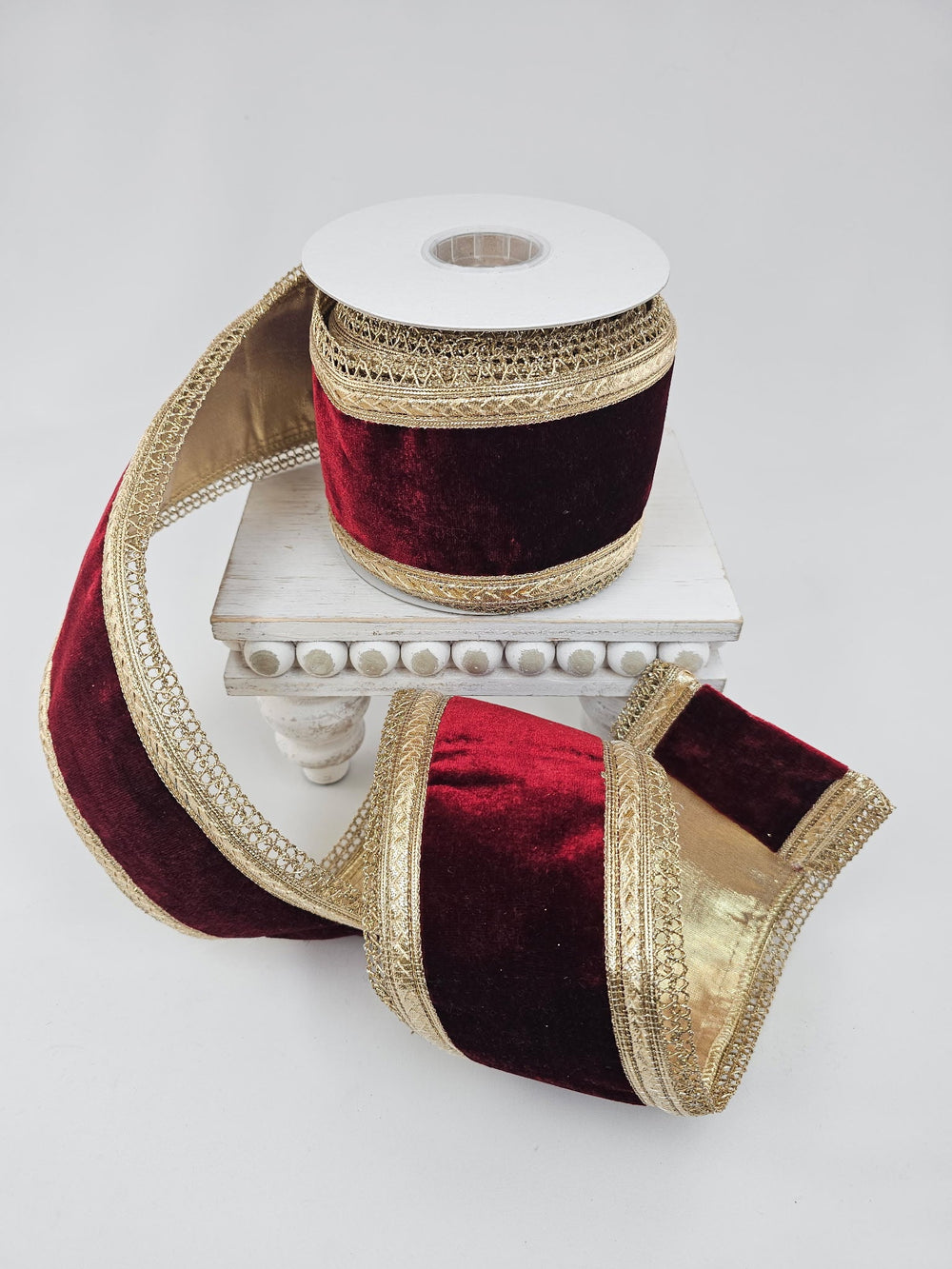 Burgundy Sheldon Velvet Trim Metallic Dupioni Ribbon - 4" - Greenery MarketXR601/4BU