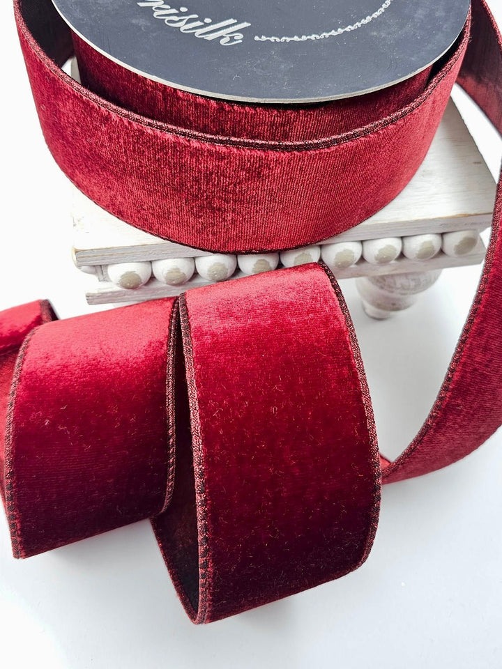 Burgundy Velvet Luster Farrisilk Wired Ribbon - 2.5" - Greenery MarketRibbons & TrimRV002 - 11