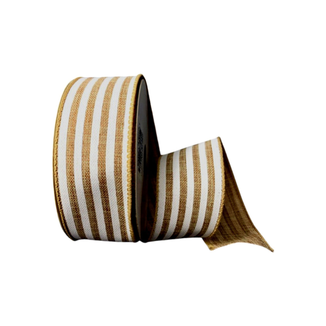 Cabana stripe - natural and white 1.5” - Greenery MarketWired ribbonQ817009 - 01
