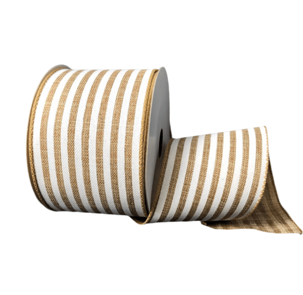 Cabana stripe - natural and white 2.5” - Greenery MarketWired ribbonQ817040 - 01
