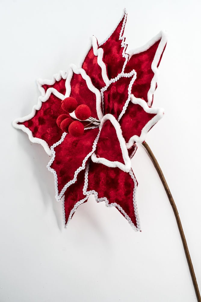 Chenille Sequin Edge Red Poinsettia Stem - Greenery Market65148