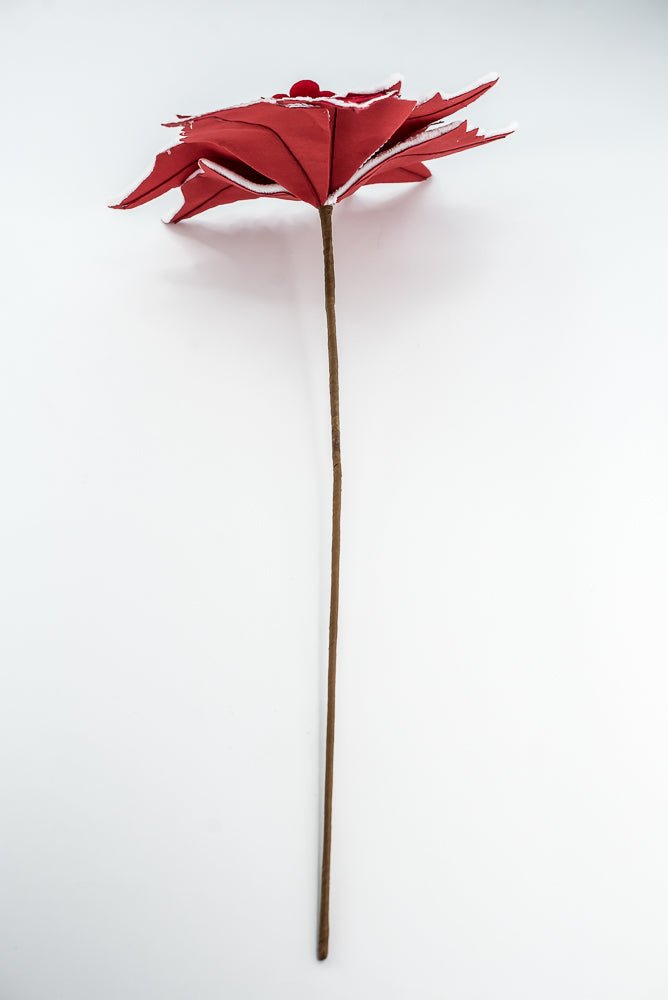 Chenille Sequin Edge Red Poinsettia Stem - Greenery Market65148