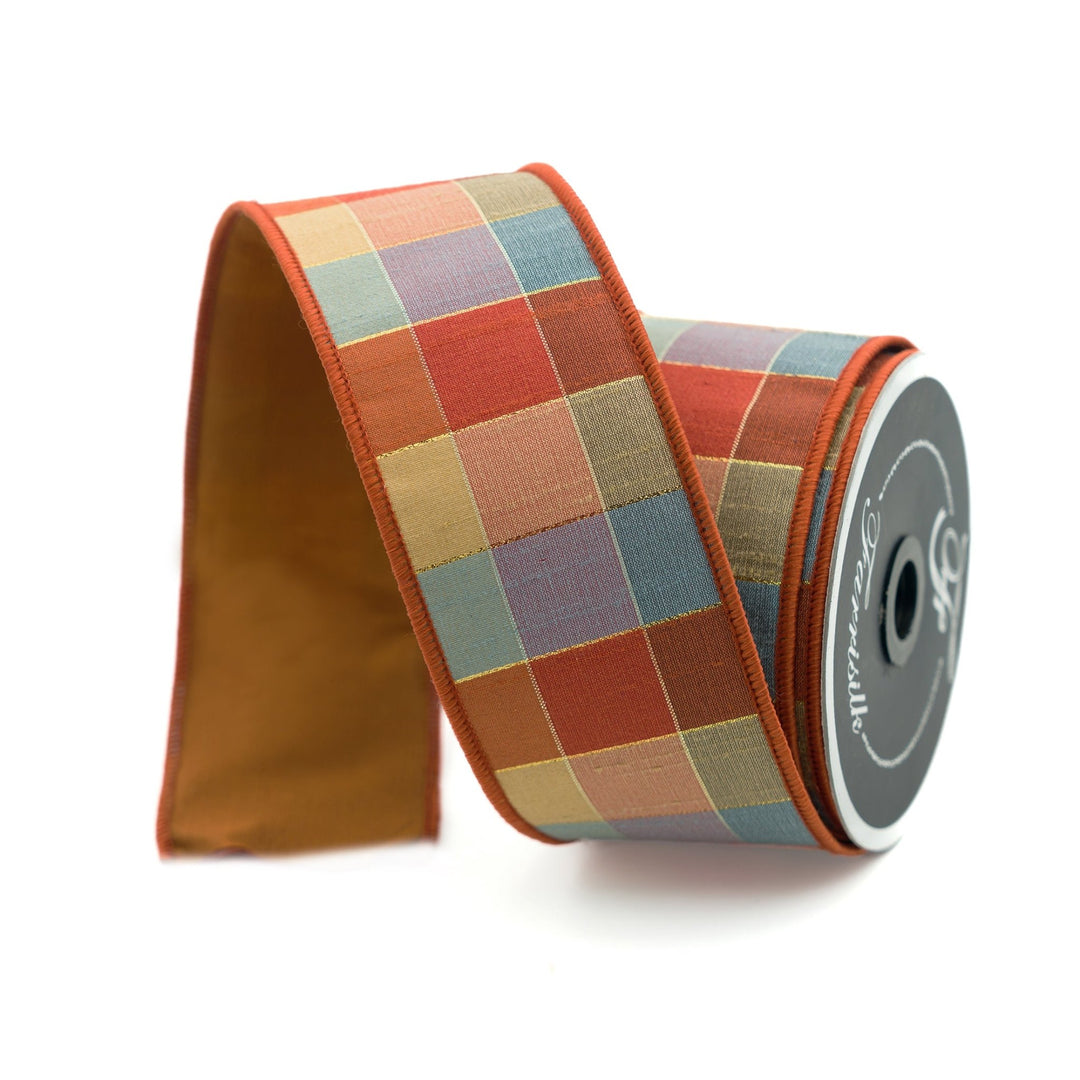 Chocolate Blue Sedona Checks Farrisilk Wired Ribbon - 2.5" - Greenery MarketRibbons & TrimRK359 - 23