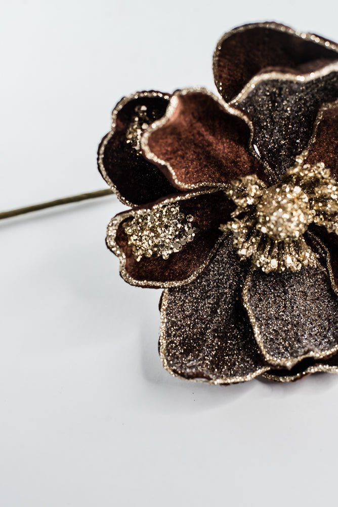 Chocolate Glamour Magnolia Spray With Sequin - 20" - Greenery MarketXF670CHO