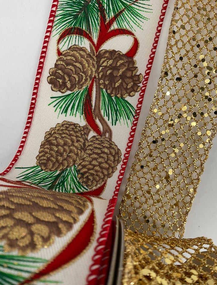 Christmas pinecone bow bundle x 2 ribbons - Greenery MarketRibbons & TrimPineconenetx2
