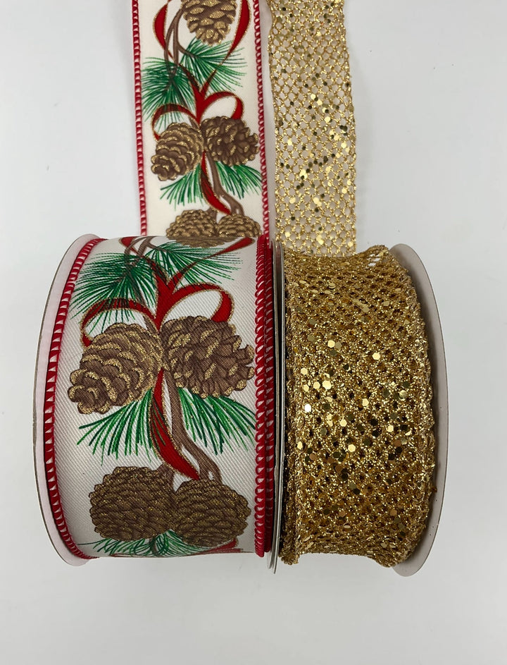 Christmas pinecone bow bundle x 2 ribbons - Greenery MarketRibbons & TrimPineconenetx2