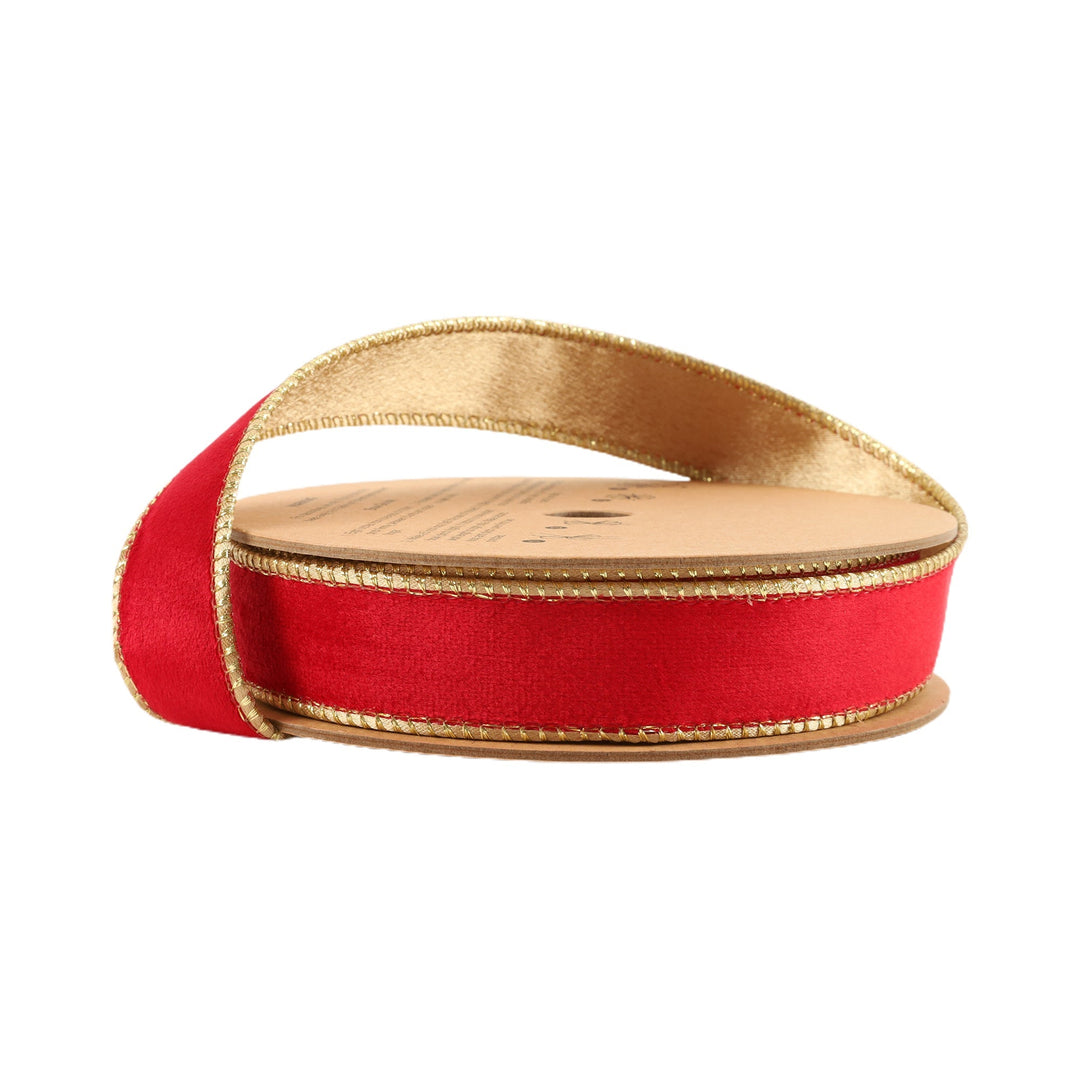 Christmas Red & Gold Reversible Classic Velvet Wired Ribbon - 1" - Greenery Market7115W - 250 - 25E