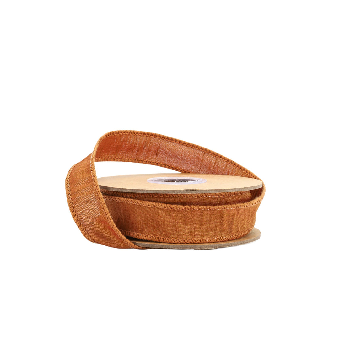 Copper Brown Wired Dupioni Ribbon - 1" - Greenery Market9100W - 785 - 25E