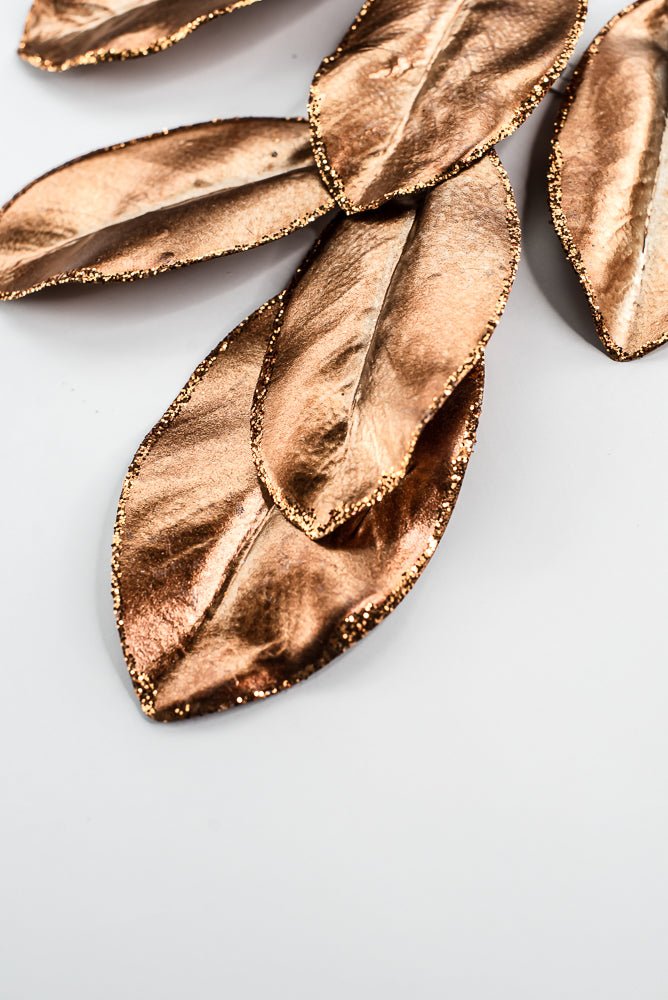 Copper Glitter Edge Metallic Magnolia Leaf Spray - 24" - Greenery MarketXG1143COP