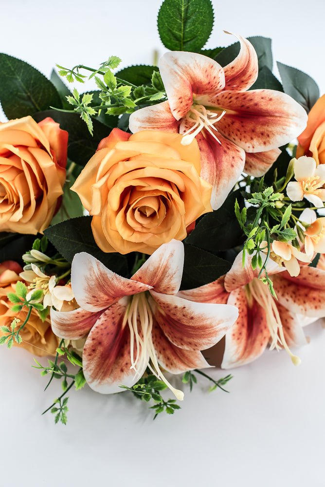 Coral Tiger Lily And Rose Flower Bush - Greenery MarketArtificial Flora85020 - OR