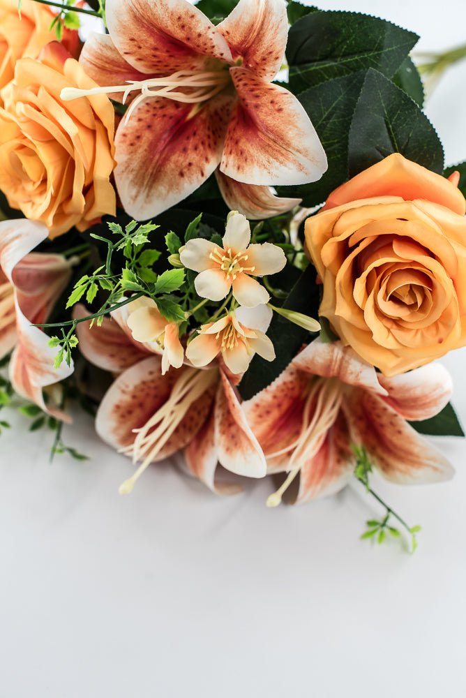 Coral Tiger Lily And Rose Flower Bush - Greenery MarketArtificial Flora85020 - OR