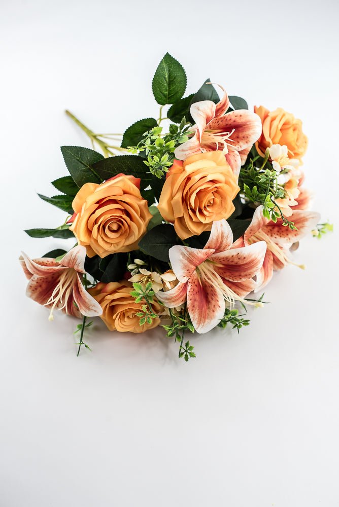 Coral Tiger Lily And Rose Flower Bush - Greenery MarketArtificial Flora85020 - OR