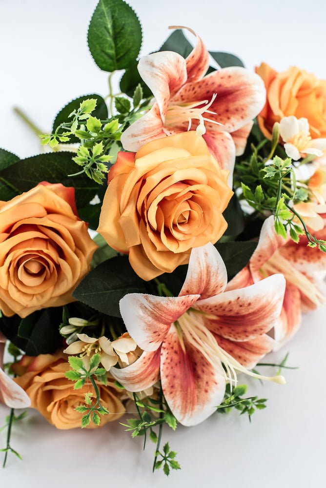 Coral Tiger Lily And Rose Flower Bush - Greenery MarketArtificial Flora85020 - OR