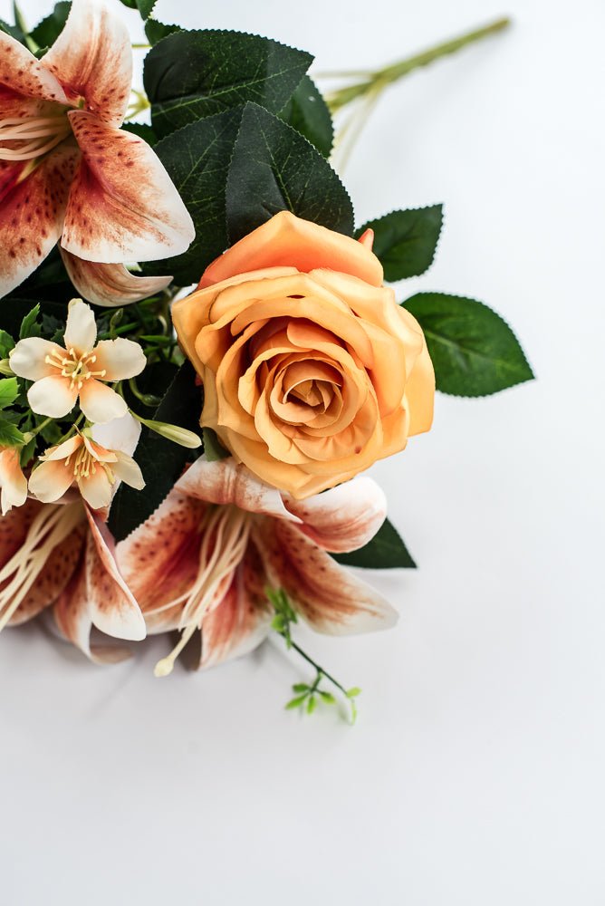 Coral Tiger Lily And Rose Flower Bush - Greenery MarketArtificial Flora85020 - OR