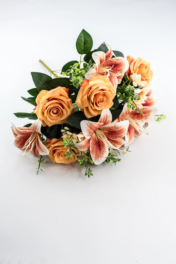 Coral Tiger Lily And Rose Flower Bush - Greenery MarketArtificial Flora85020 - OR