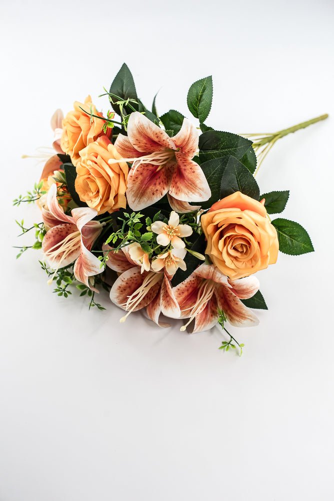 Coral Tiger Lily And Rose Flower Bush - Greenery MarketArtificial Flora85020 - OR