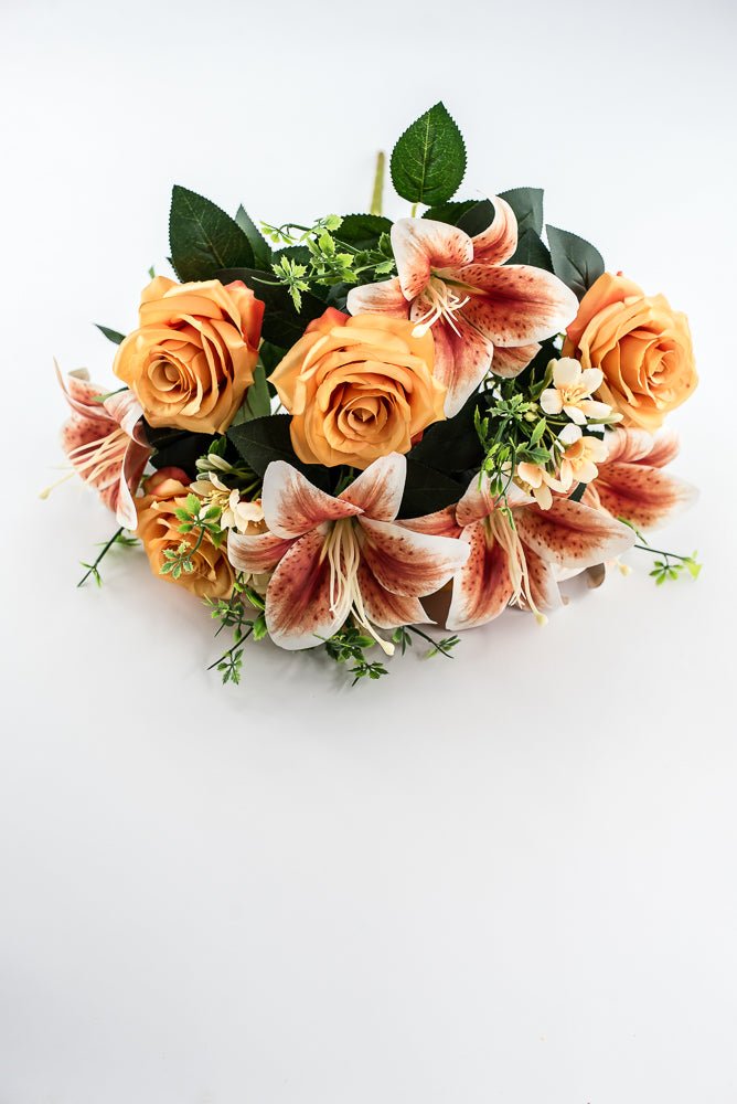 Coral Tiger Lily And Rose Flower Bush - Greenery MarketArtificial Flora85020 - OR