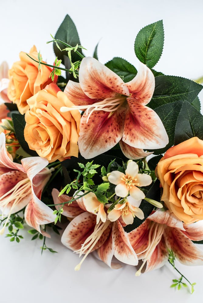Coral Tiger Lily And Rose Flower Bush - Greenery MarketArtificial Flora85020 - OR