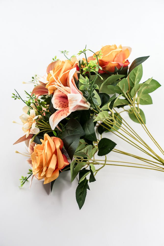Coral Tiger Lily And Rose Flower Bush - Greenery MarketArtificial Flora85020 - OR