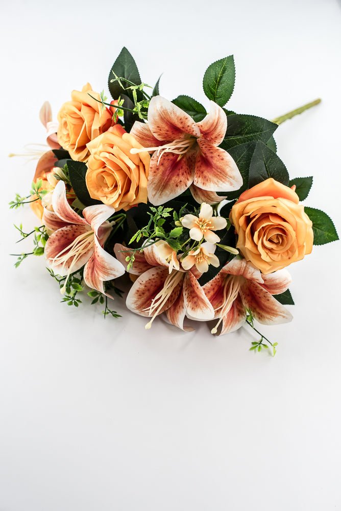 Coral Tiger Lily And Rose Flower Bush - Greenery MarketArtificial Flora85020 - OR