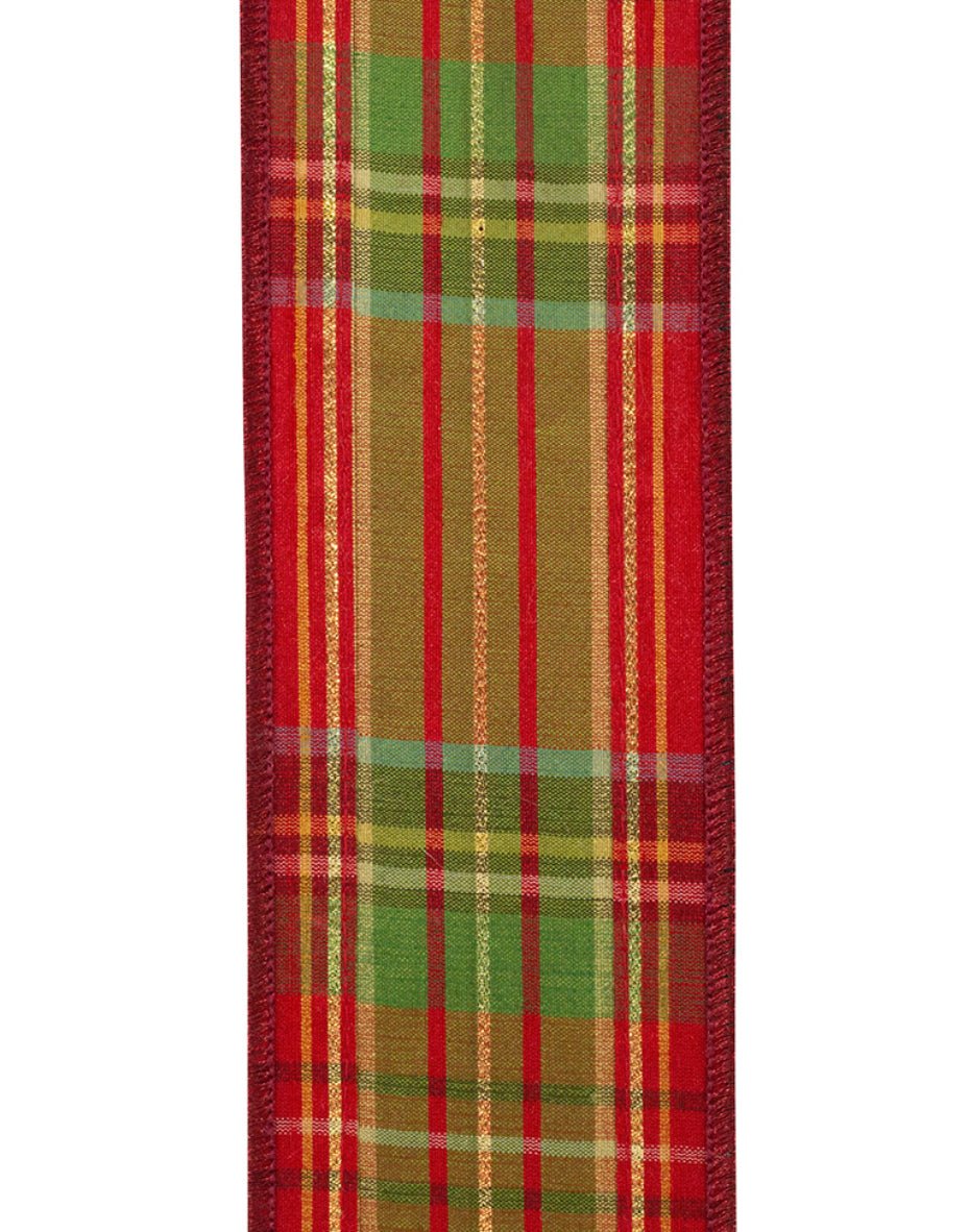 Cranberry holiday plaid wired ribbon 2.5” - Greenery MarketWired ribbon94284W - 908 - 40F