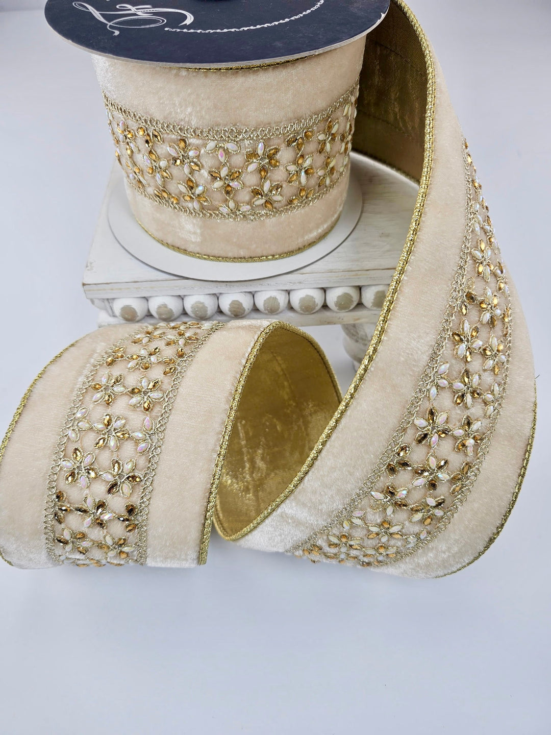 Cream Ambient Jewel Farrisilk Wired Ribbon - 4" - Greenery MarketRibbons & TrimRK799 - 01