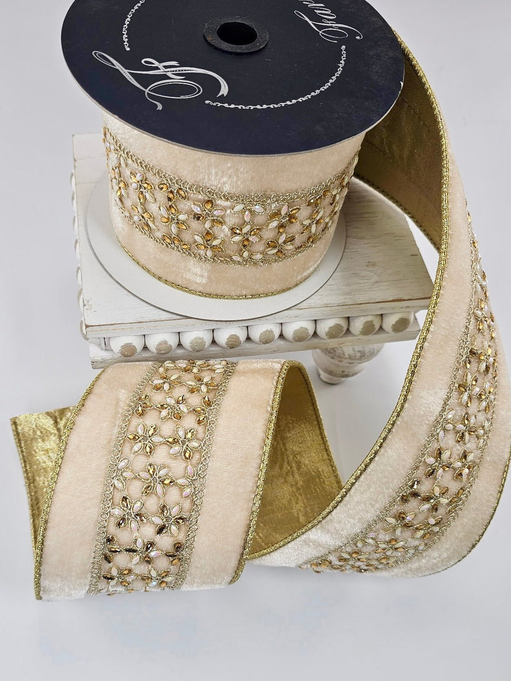 Cream Ambient Jewel Farrisilk Wired Ribbon - 4" - Greenery MarketRibbons & TrimRK799 - 01
