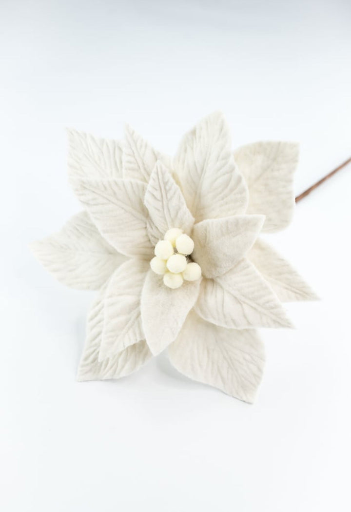 Cream felt poinsettia stem - Greenery MarketXS411461