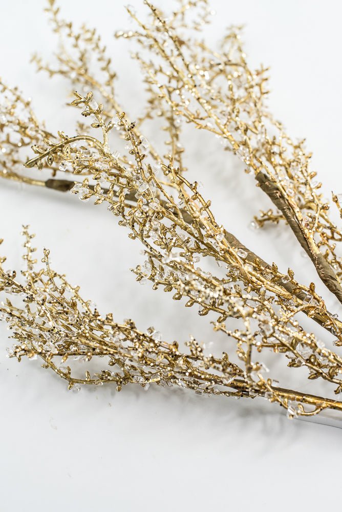 Crystal and Gold Iced Twig Spray - Greenery Market32146-WTGD