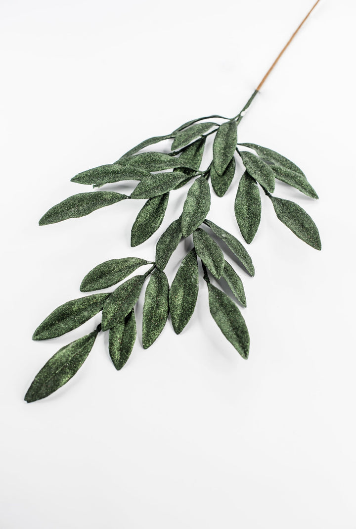 Dark Green Glitter Laurel Leaves Spray - Greenery Market86483DKGN