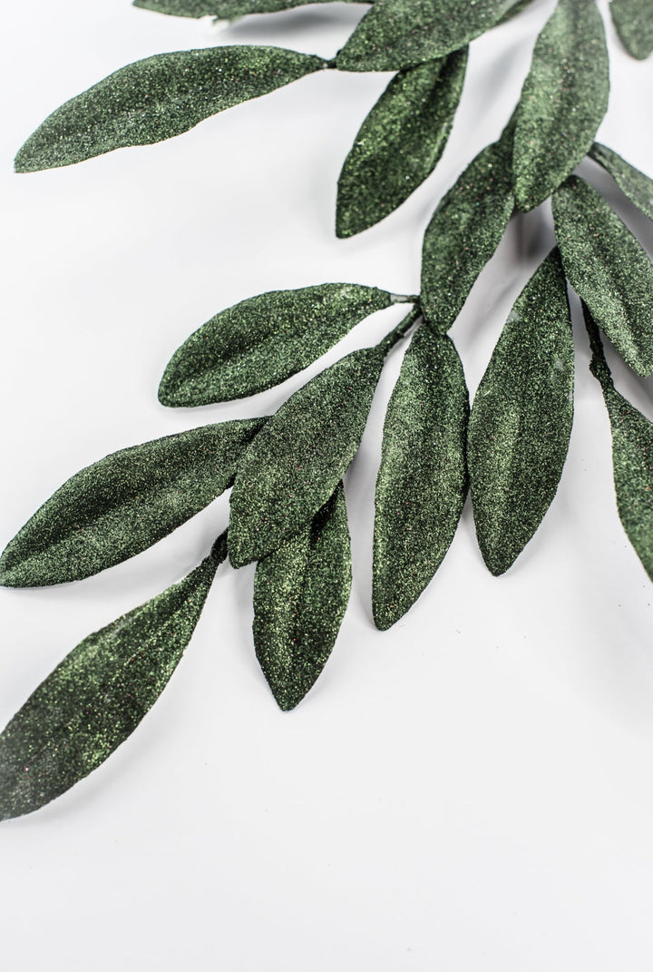 Dark Green Glitter Laurel Leaves Spray - Greenery Market86483DKGN