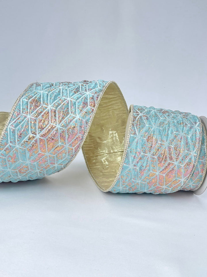 Diamond jacquard 4" wired ribbon - Greenery MarketWired ribbonMTX72714 AQMA